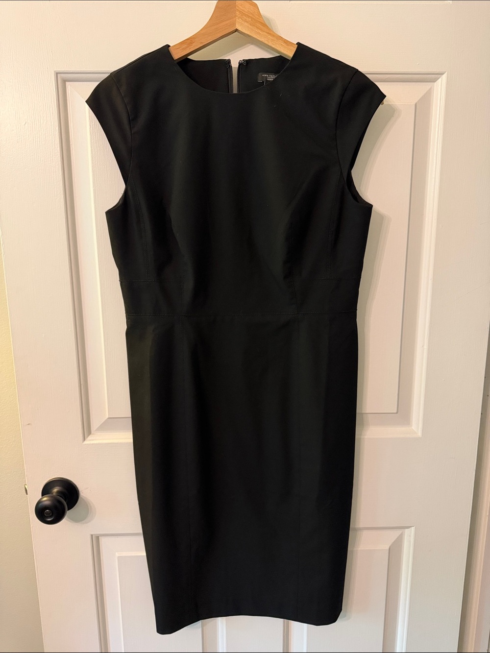 Ann Taylor Factory Black Cap-Sleeve Sheath Midi Dress